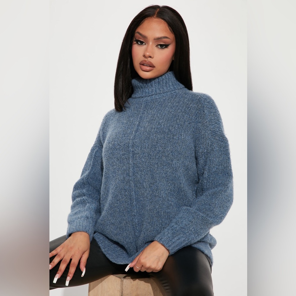 Fashion Nova Like You Mean It Turtleneck Sweater Blue Medium